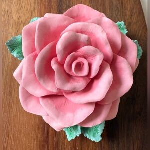 Pink Rose Trinket Jewelry Box Floral Flower Resin